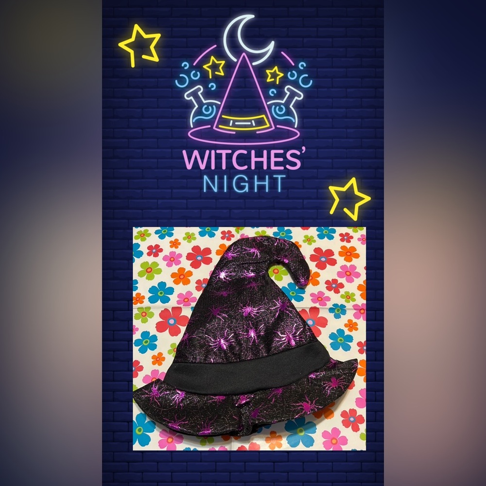 New Beautiful Purple Glitter Spider & Webs Kids Halloween Witch Hat Decorations